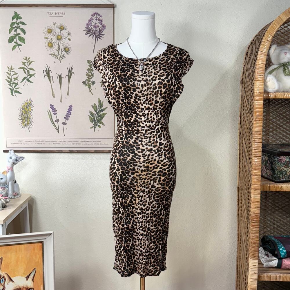 90s Y2k Leopard Bodycon Dress Sexy Trashy Gyaru McBling Rockstar Girlfriend S